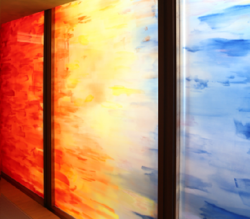 Stained Glass Window slanting away from us in bright light